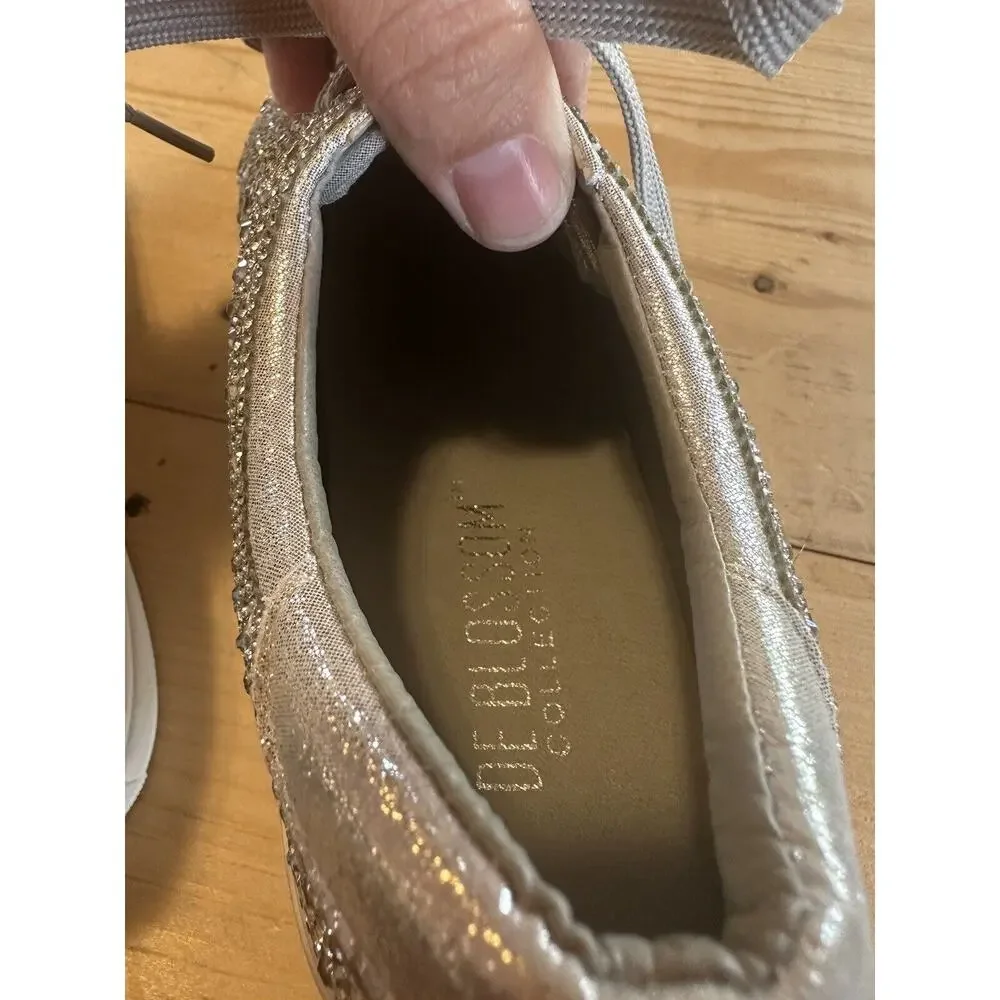 DeBlossom Collection Size 7.5 Silver Rhinestone Shoes Sparkle Swifty Flat Tie - Picture 7 of 9